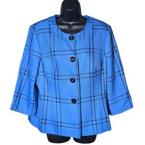 Kim Rogers Signature Plaid Blazer Blue Black Button Front L Career Modern